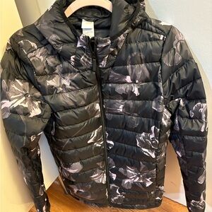 Really Pretty! Lole Pink Floral Black Puffer Jacket, Size M